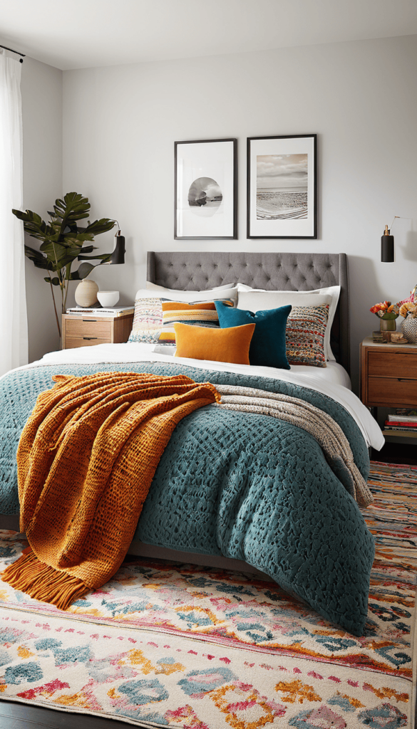 Bett mit Muster und Texturen