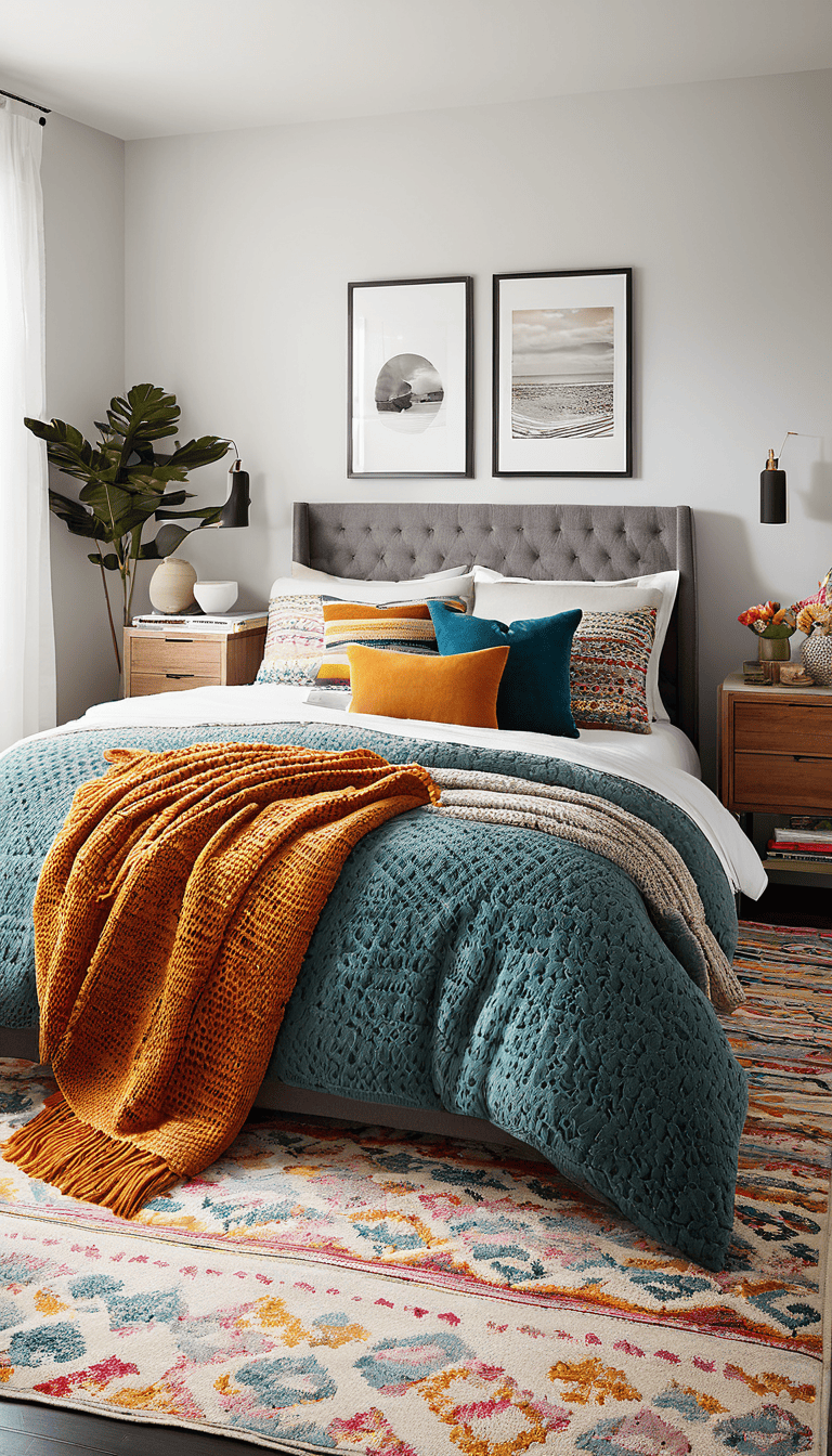 Bett mit Muster und Texturen